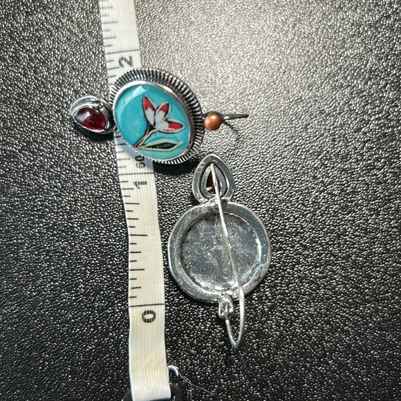 3/$25 Lotus Flower with Red Stone Accent Earrings - Picture 3 of 3